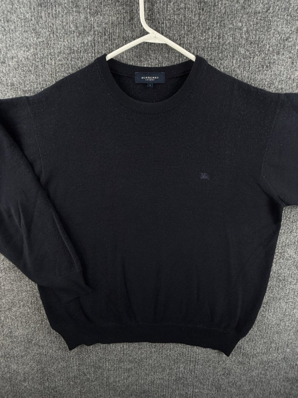 Burberry London Long Sleeve Mens Crew Neck 7 Navy Blue Sweater Pullover Logo